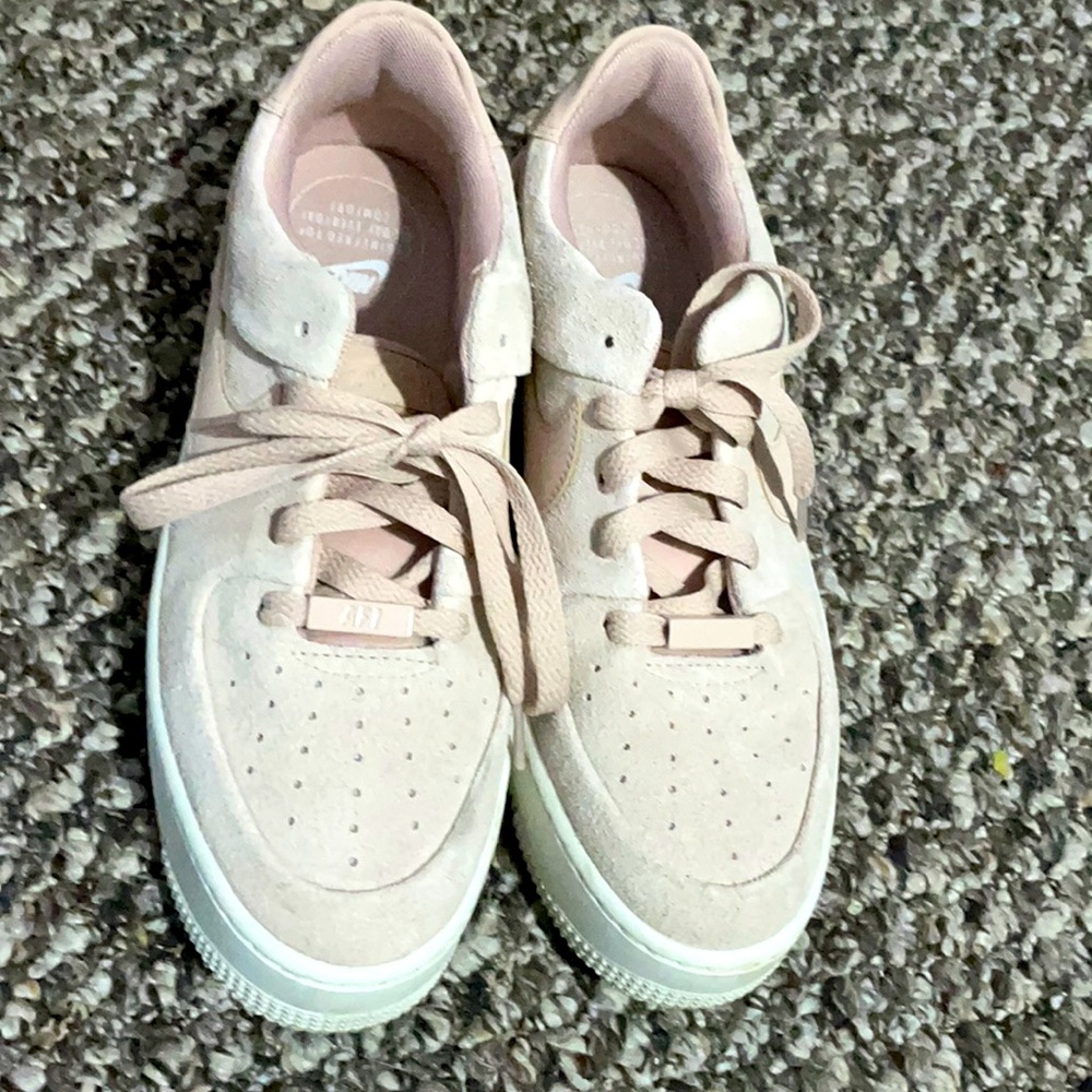 Powder pink suede Nike Air Force 1s